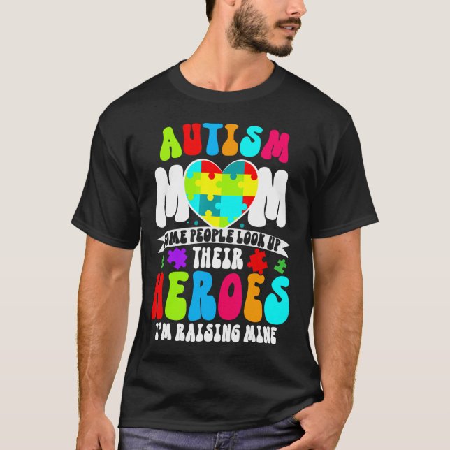Autism Mamma Groovy Heart Puzzle Autism Awareness T Shirt (Framsida)