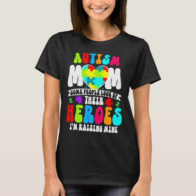 Autism Mamma Groovy Heart Puzzle Autism Awareness T Shirt (Framsida)