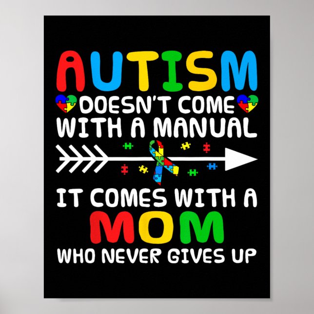 Autism Mamma Komar inte med en manuell autism Medv Poster (Framsidan)