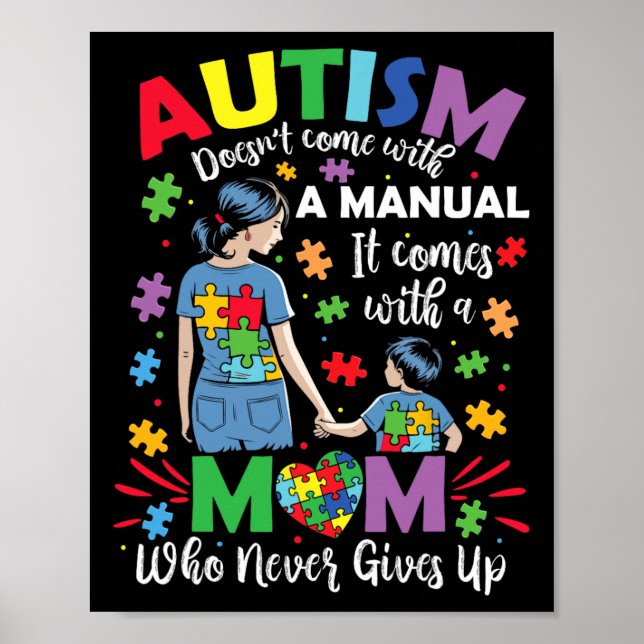 Autism Mamma Komar inte med en manuell autism Medv Poster (Framsidan)