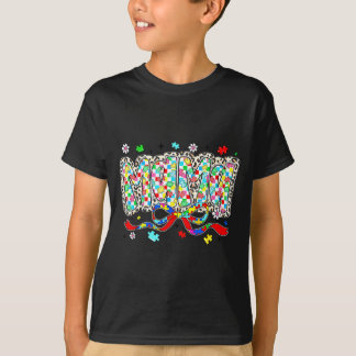 Autism mamma leopard rutig pusselbit båge t shirt