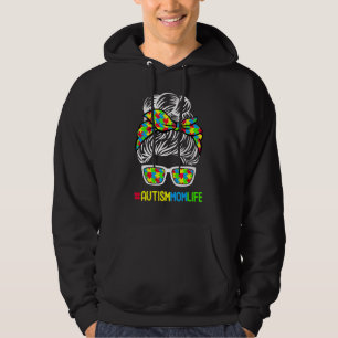 Autism Mamma Life Awareness Messy Bun Puzzle Biet Hoodie