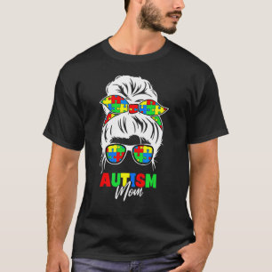 Autism Mamma Life Awareness Messy Bun Puzzle Biet  T Shirt