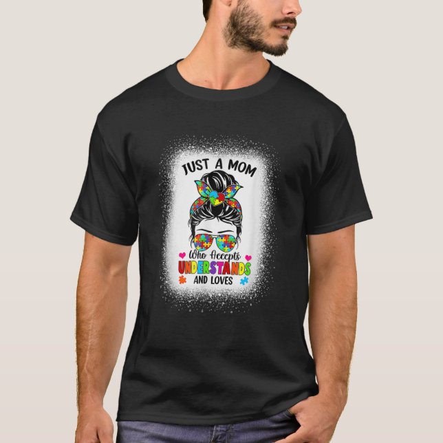 Autism Mamma Life Awareness Messy Bun Puzzle Biet  T Shirt (Framsida)