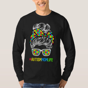 Autism Mamma Life Awareness Messy Bun Puzzle Biet T Shirt