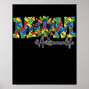 Autism Mamma Life Leopard Solros Mors dag  Poster