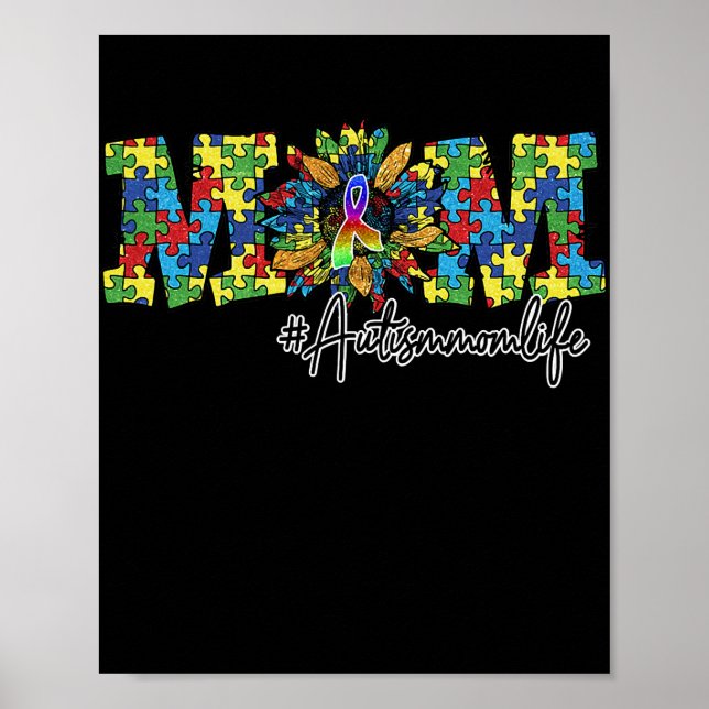 Autism Mamma Life Leopard Solros Mors dag Poster (Framsidan)
