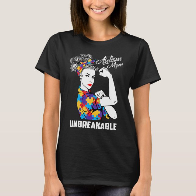 Autism Mamma Life Messy Bun Bleached Mors dag 8 T Shirt (Framsida)