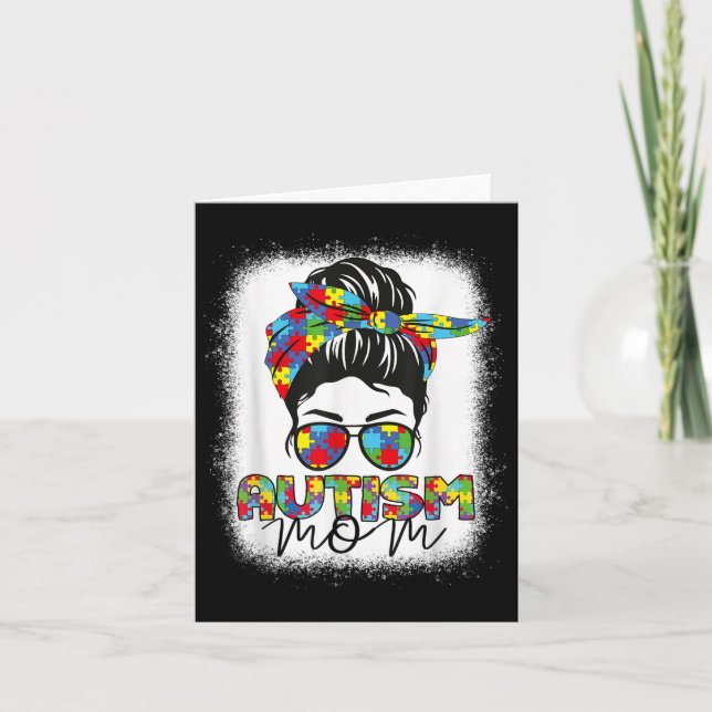 Autism Mamma Life Messy Bun Bleached Mors dag Aut Kort (Framsida)