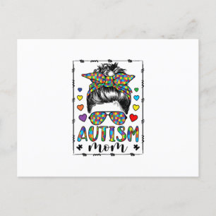 Autism Mamma Life Messy Bun Bleached Mor's Day Meddelande Vykort