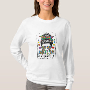 Autism Mamma Life Messy Bun Bleached Mor's Day T Shirt