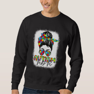 Autism Mamma Life Messy Bun Bleached Motheru2019s Lång Ärmad Tröja