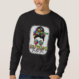 Autism Mamma Life Messy Bun Bleached Motheru2019s Lång Ärmad Tröja