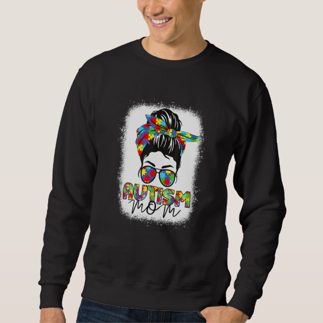 Autism Mamma Life Messy Bun Bleached Motheru2019s  Lång Ärmad Tröja (Framsida)