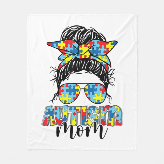Autism Mamma Life Messy Bun Sunglasses Bandana Mot Fleecefilt (Framsidan)