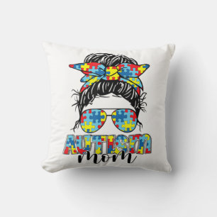 Autism Mamma Life Messy Bun Sunglasses Bandana Mot Kudde