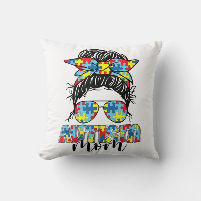 Autism Mamma Life Messy Bun Sunglasses Bandana Mot Kudde (Framsida)