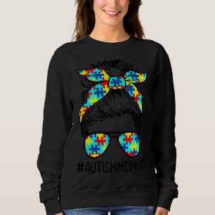 Autism Mamma Life Messy Bun Sunglasses Bandana Mot T Shirt