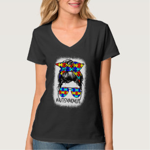 Autism Mamma Life Messy Bun Sunglasses Bandana Mot T Shirt