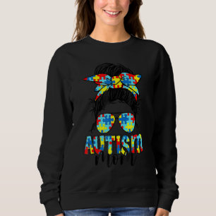 Autism Mamma Life Messy Bun Sunglasses Bandana Mot T Shirt