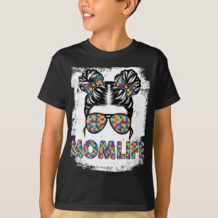 Autism Mamma Life Messy Bun Sunglasses Bandana Mot T Shirt