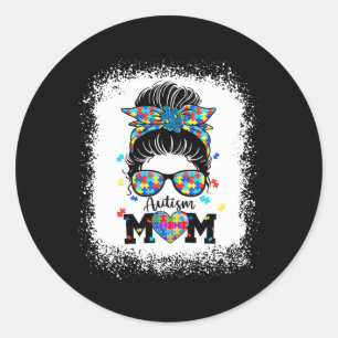 Autism Mamma Life Messy Bun Sungles Bandana Mor Runt Klistermärke