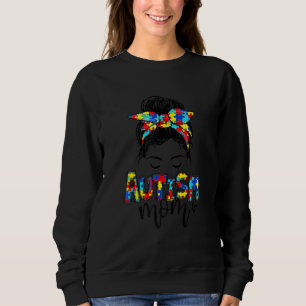 Autism Mamma Messy Bun Hair Autism Awareness Puzzl T Shirt