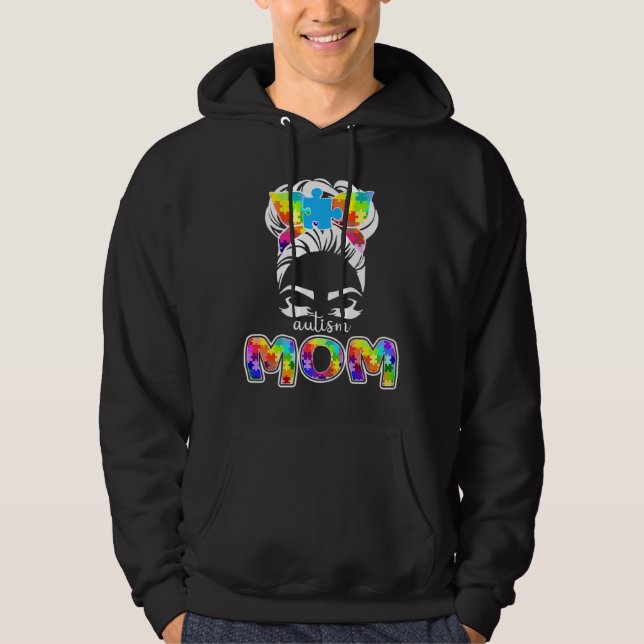 Autism Mamma Messy Bun Sunglasses Bandana Hoodie (Framsida)