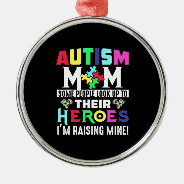 Autism Mamma Min son är Hero Autism Awareness Cost Julgransprydnad Metall (Framsidan)