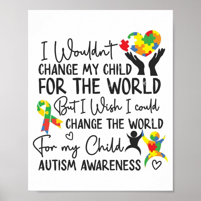 Autism Mamma Mor Mamma skulle inte ändra mitt barn Poster (Framsidan)