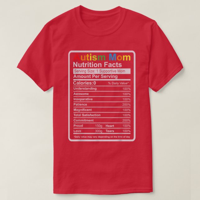 Autism Mamma Nutrition Facts ADHD Autism Awareness T Shirt (Design framsida)
