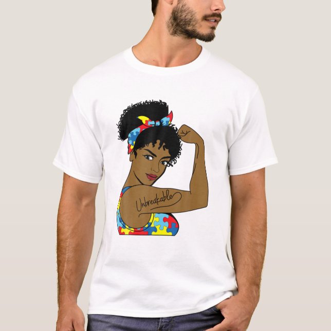 Autism Mamma obrytbar Rosie Riveter Strong Bl T Shirt (Framsida)