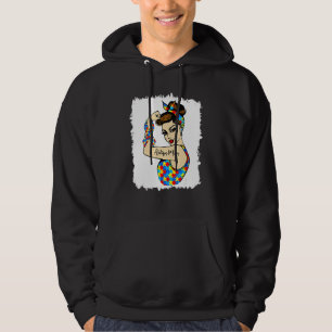 Autism Mamma obrytbar Rosie Riveter Strong Wo Hoodie