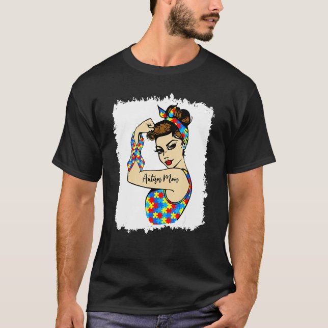 Autism Mamma obrytbar Rosie Riveter Strong Wo T Shirt (Framsida)