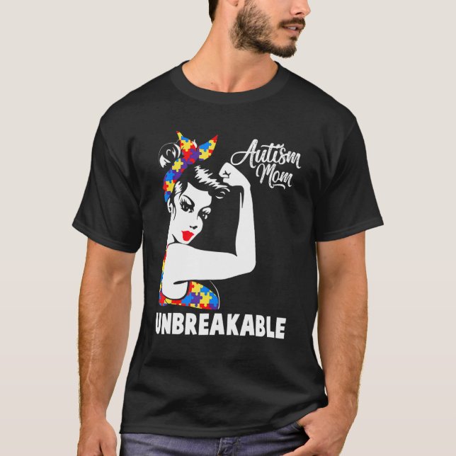 Autism Mamma Obrytbara dagen för uppmärksamheten v T Shirt (Framsida)