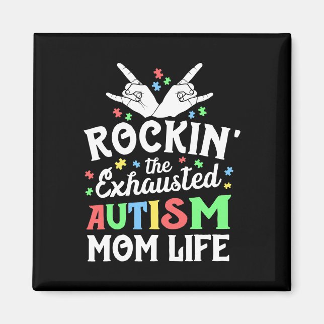 Autism Mamma Present Rockar Den Utmattade Autism M Magnet (Framsidan)