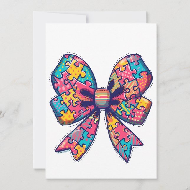 Autism Mamma Puzzle Biet Coquette Bow Ribbon Autis Julkort (Framsida)