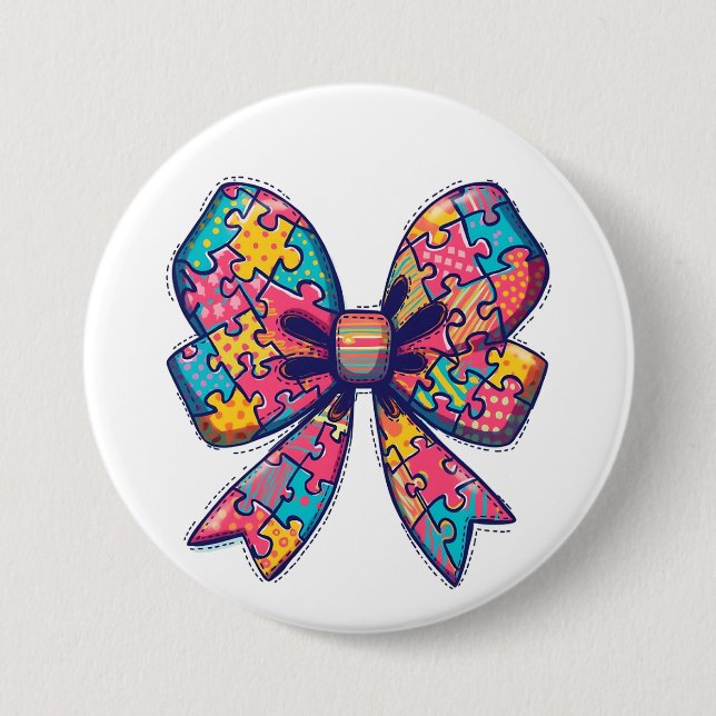 Autism Mamma Puzzle Biet Coquette Bow Ribbon Autis Knapp (Framsida)