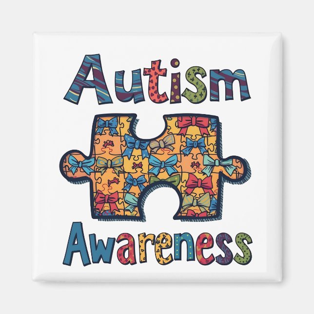 Autism Mamma Puzzle Biet Coquette Bow Ribbon Autis Magnet (Framsidan)