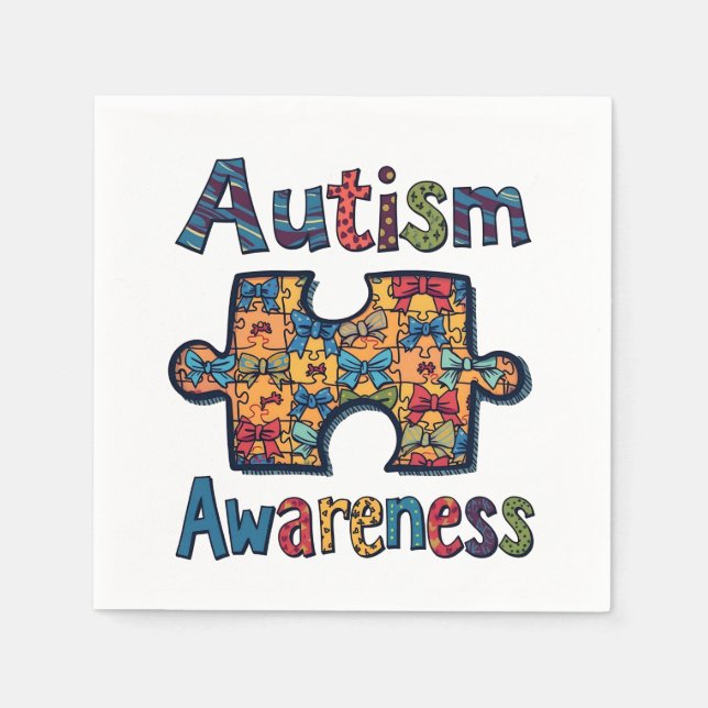 Autism Mamma Puzzle Biet Coquette Bow Ribbon Autis Pappersservett (Framsidan)