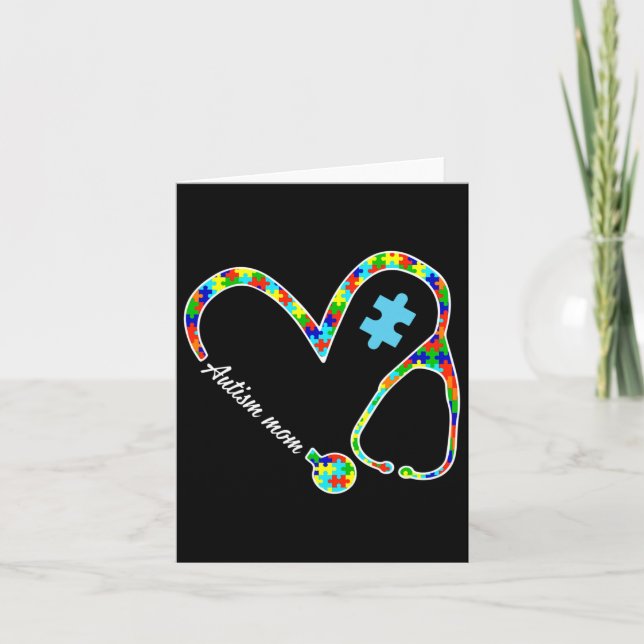 Autism Mamma Puzzle Stethoscope Nurse Autism Aware Kort (Framsida)