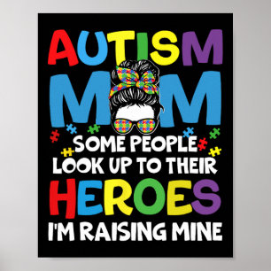 Autism Mamma Raising Hero Groovy Messy Bun Autism  Poster