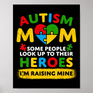 Autism Mamma Raising Hero Groovy Messy Bun Autism  Poster