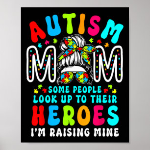 Autism Mamma Raising Hero Groovy Messy Bun Autism Poster