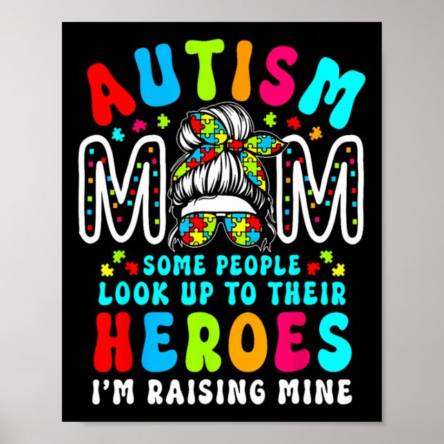 Autism Mamma Raising Hero Groovy Messy Bun Autism  Poster (Framsidan)