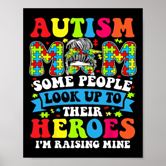 Autism Mamma Raising Hero Groovy Messy Bun Autism  Poster (Framsidan)