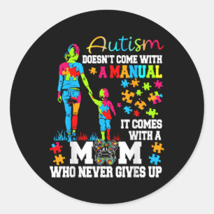Autism Mamma Raising Hero Groovy Messy Bun Autism Runt Klistermärke