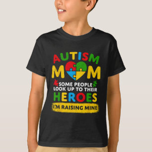 Autism Mamma Raising Hero Groovy Messy Bun Autism T Shirt