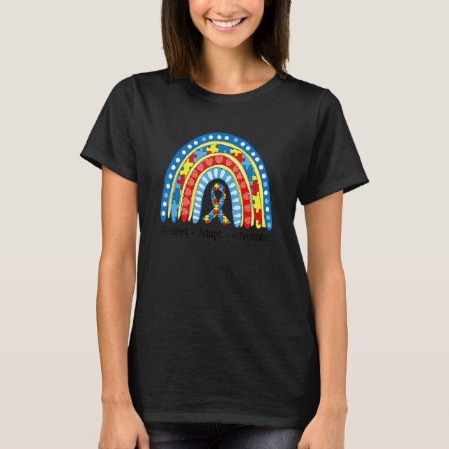 Autism Mamma Regnbåge Acceptera Anpassa Förespråka T Shirt (Framsida)