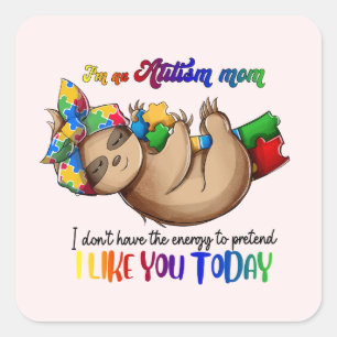 Autism Mamma - Sloth Fyrkantigt Klistermärke
